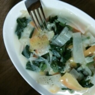 簡単冬野菜たっぷり豆乳スープパスタ